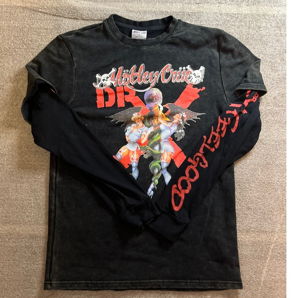 Motley Crue Dr Feelgood Layered Long Sleeve Shirt Mineral Wash Small